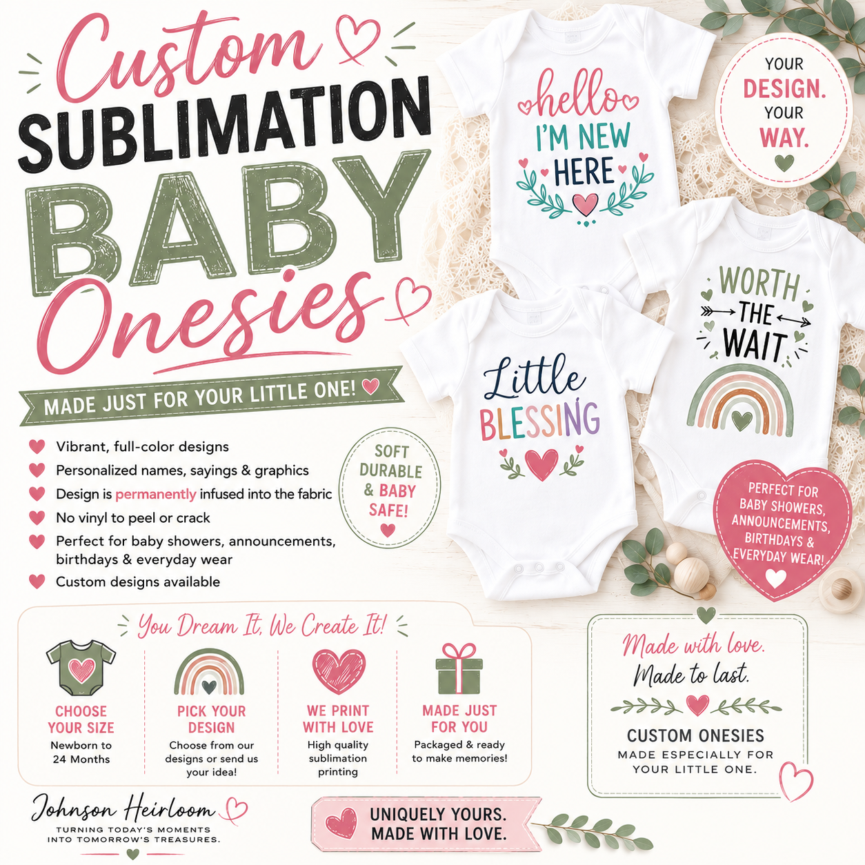 Custom Sublimation Baby Onesie | Personalized Baby Bodysuit