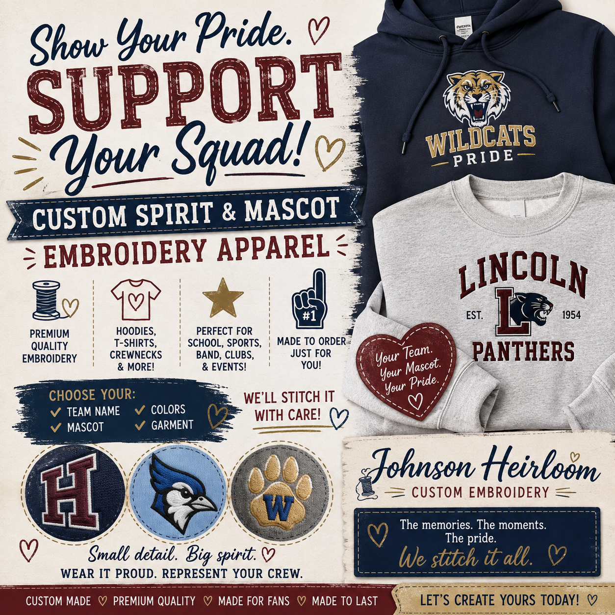 Custom Spirit & Mascot Embroidered Apparel | School, Team & Club Gear