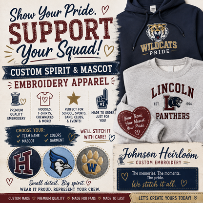 Custom Spirit & Mascot Embroidered Apparel | School, Team & Club Gear