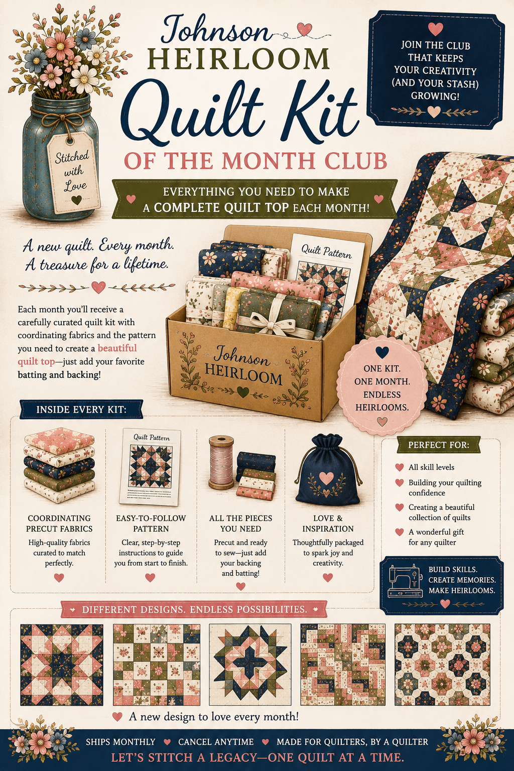 🧵 Johnson Heirloom Quilt Kit of the Month Club