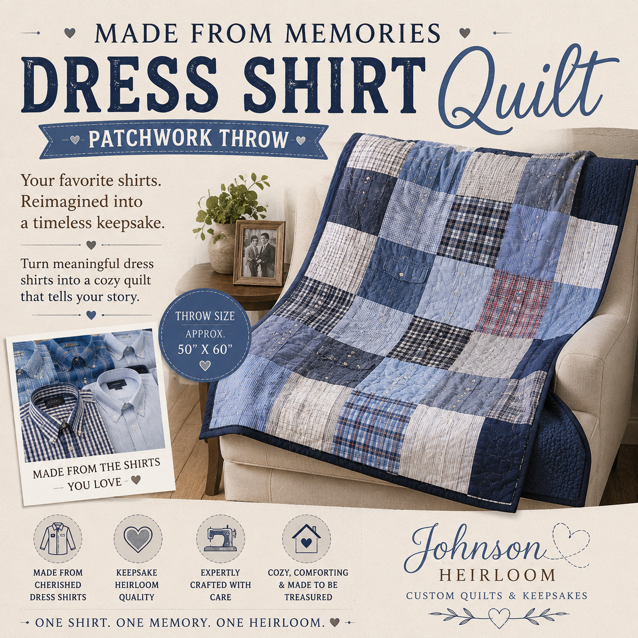 Custom Dress Shirt Memory Quilt – Patchwork Keepsake Quilt