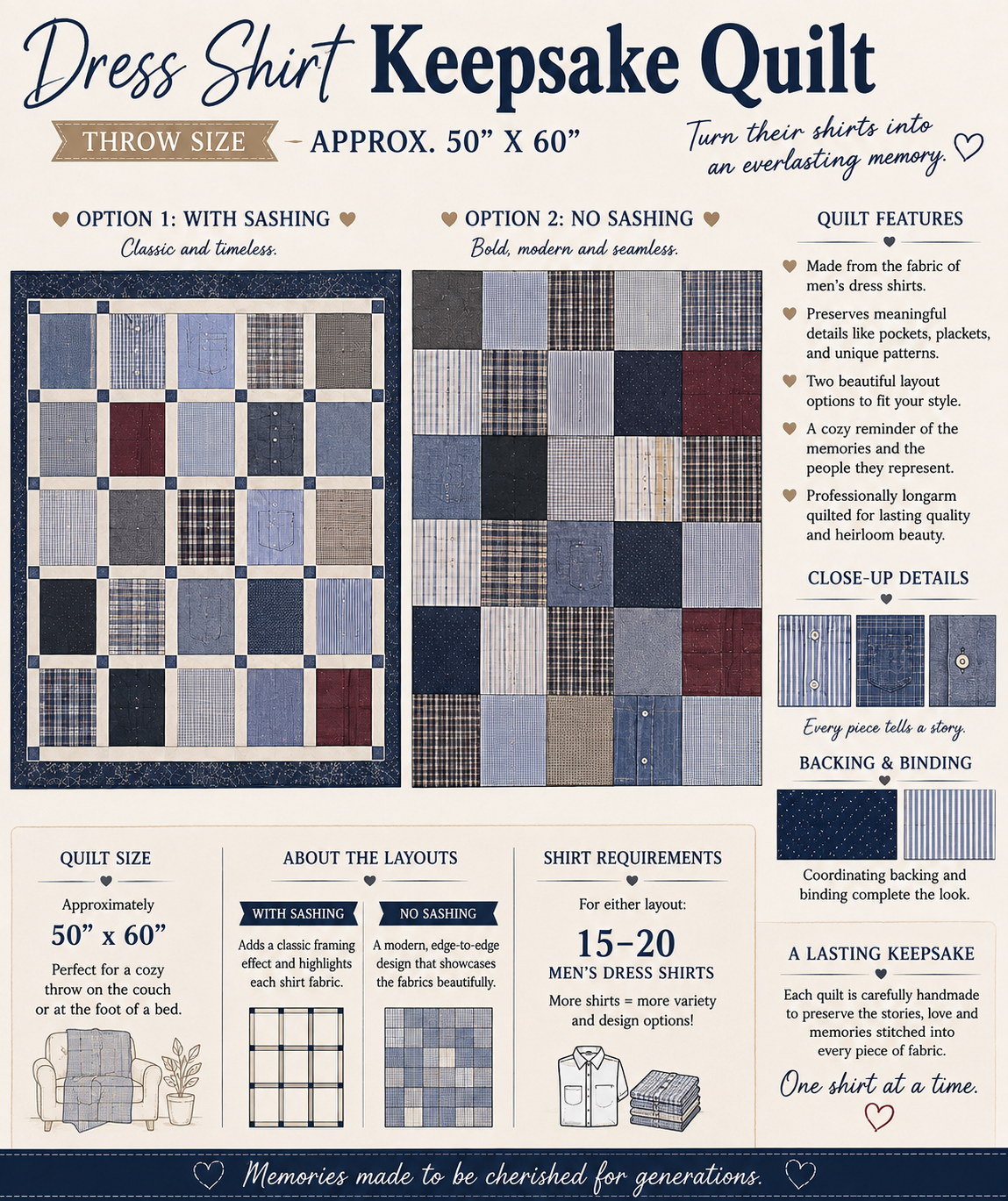 Custom Dress Shirt Memory Quilt – Patchwork Keepsake Quilt
