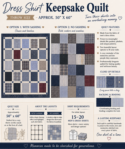 Custom Dress Shirt Memory Quilt – Patchwork Keepsake Quilt