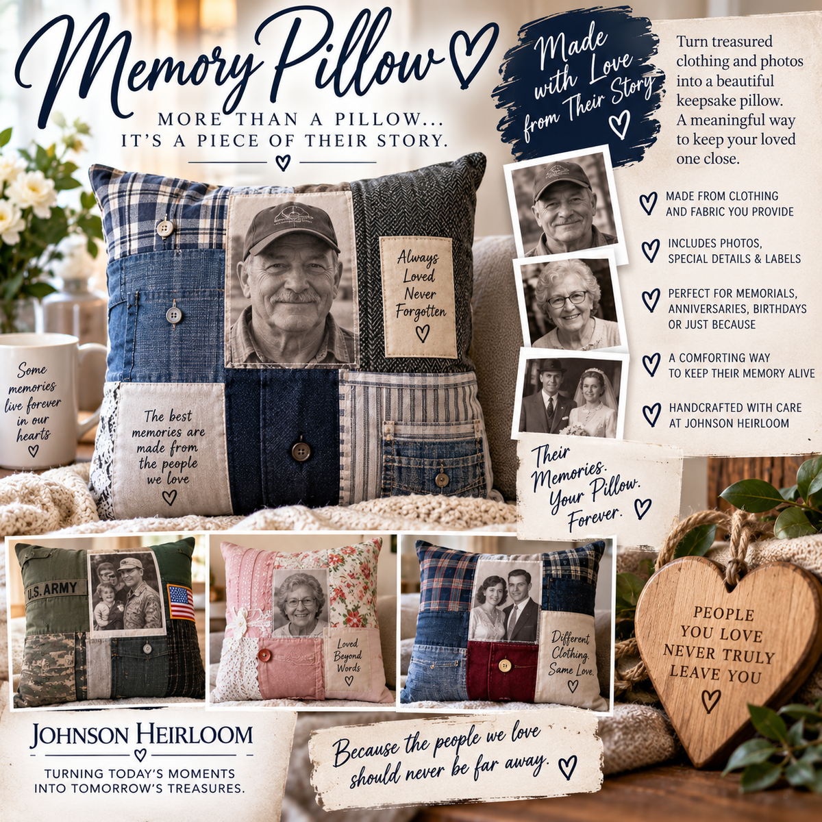 Custom Memory Pillow | Clothing & Photo Keepsake Pillow | Memorial Pillow