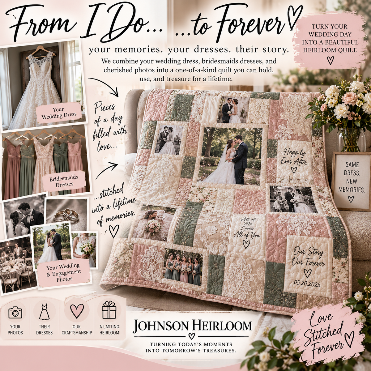 Wedding Dress & Photo Heirloom Quilt