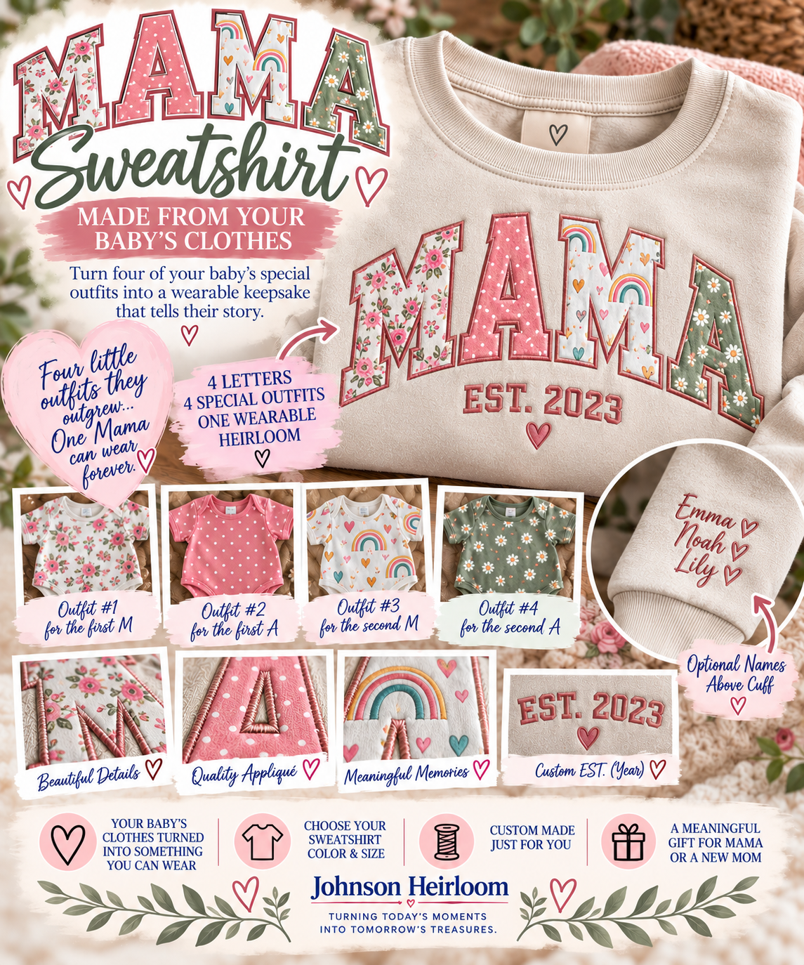 Custom MAMA Appliqué Sweatshirt Made From Baby Clothes