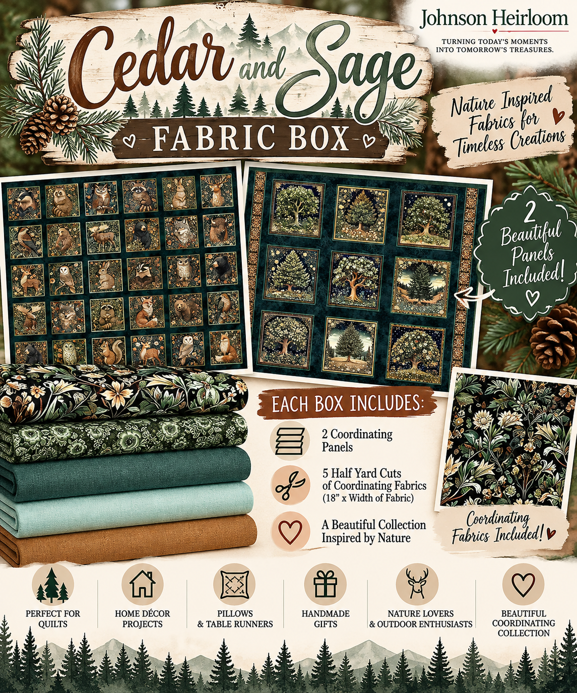 Cedar & Sage Fabric Box | Woodland Fabric & 2 Panels