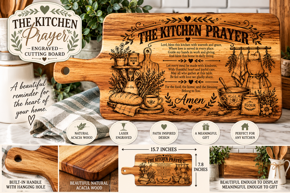 Kitchen Prayer Engraved Cutting Board | Christian Kitchen Gift