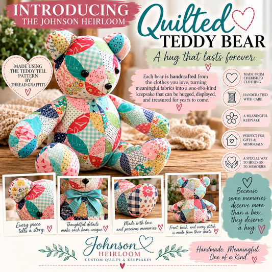 Custom 14" Quilted Teddy Bear | Handmade Memory Bear from Clothing or Blankets