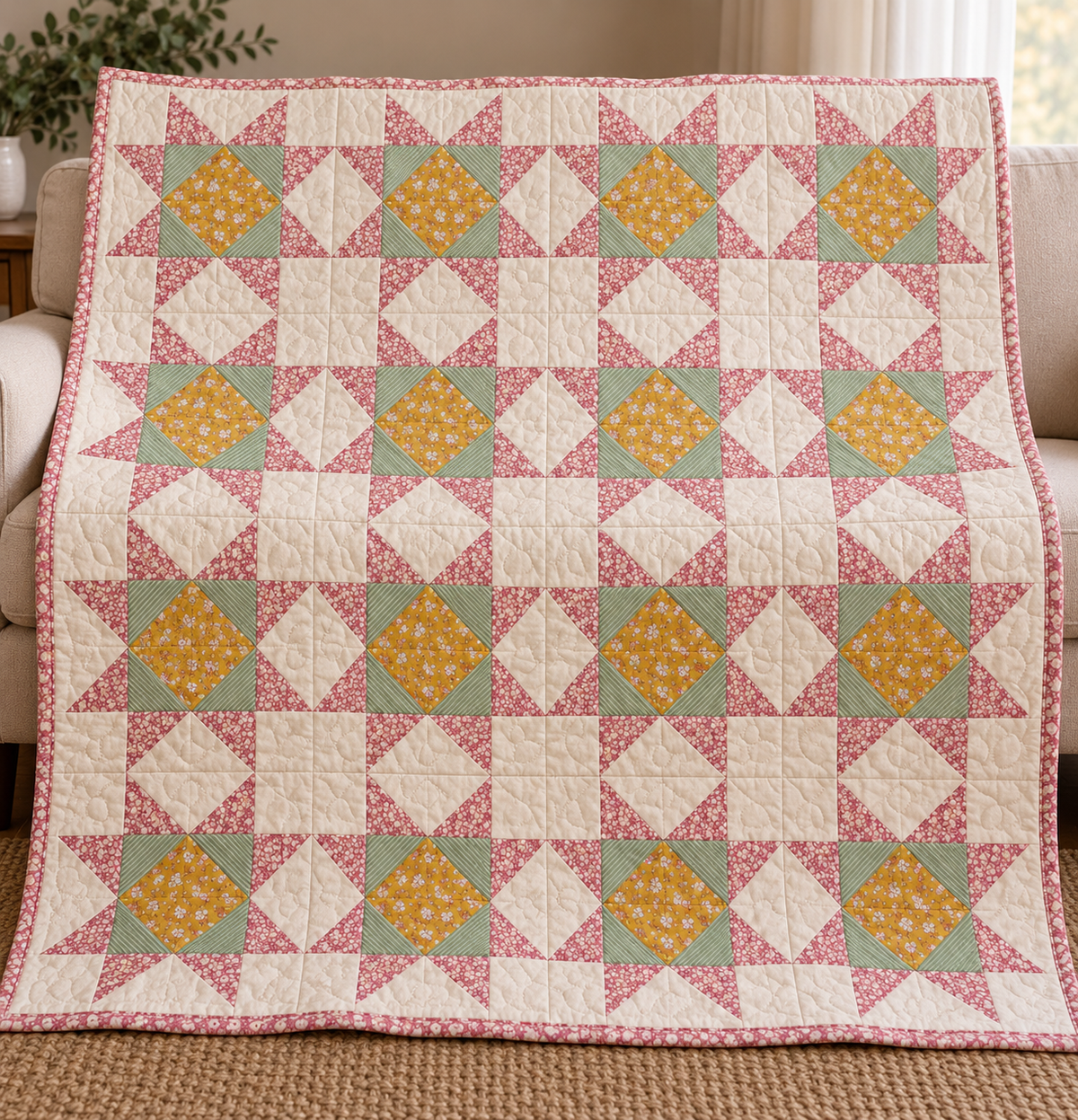 Custom Sawtooth Star Quilt | Handmade Patchwork Heirloom Throw Quilt
