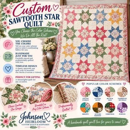 Custom Sawtooth Star Quilt | Handmade Patchwork Heirloom Throw Quilt