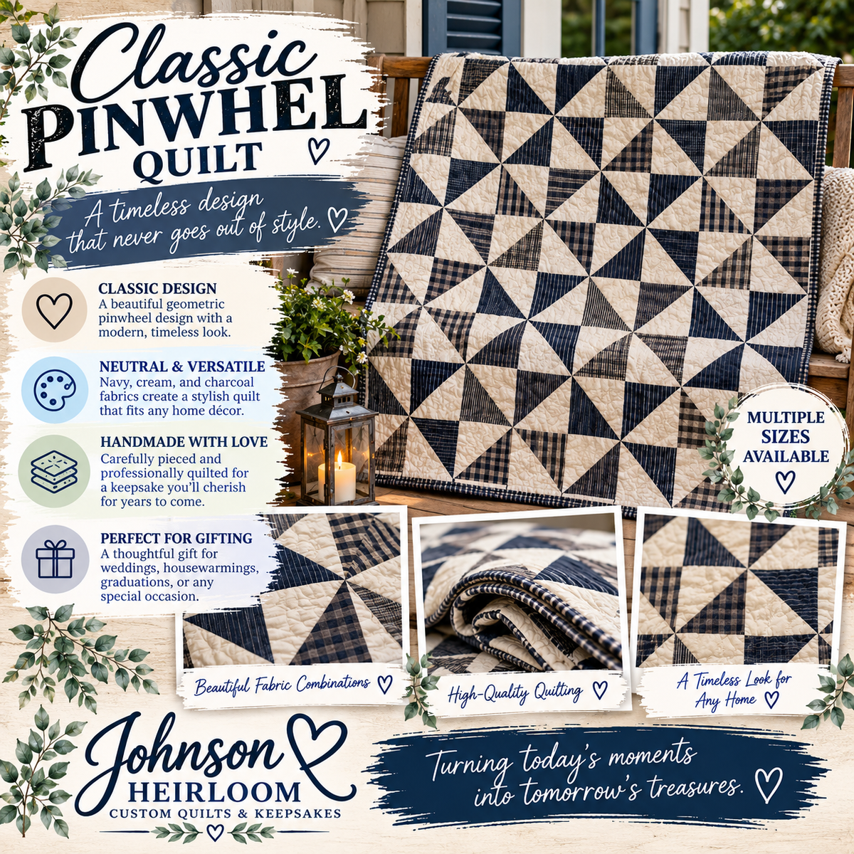 Custom Classic Pinwheel Baby Quilt | Handmade Baby Keepsake Quilt