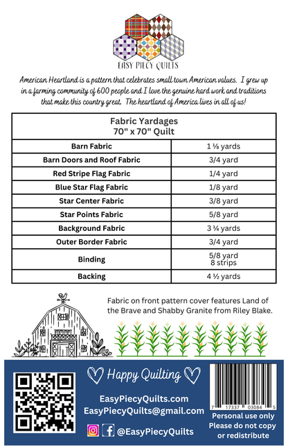 American Heartland Quilt Pattern - PAPER PRINT VERSION
