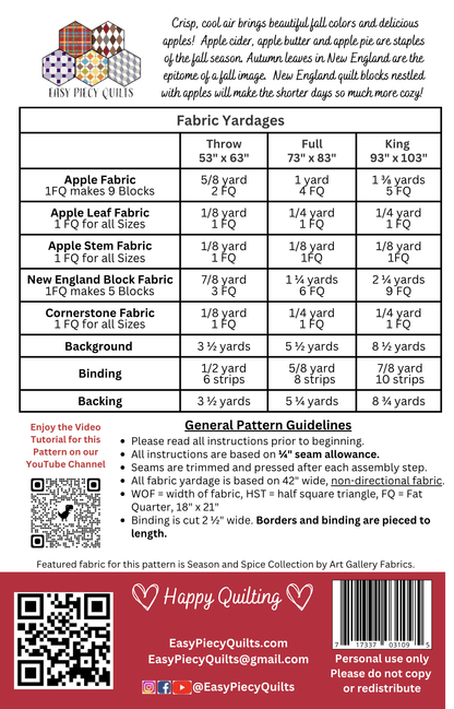 Apple Butter Days Quilt Pattern - Paper Print Version