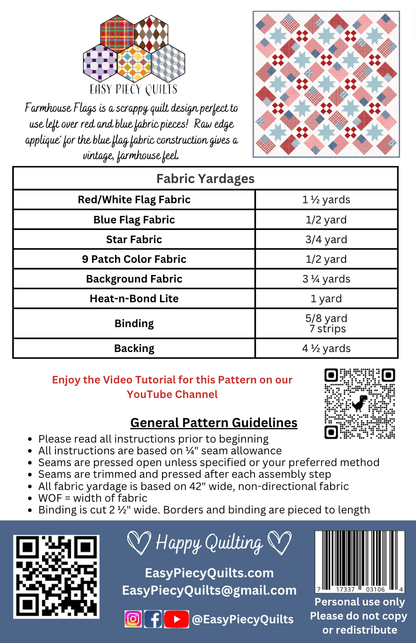 Farmhouse Flags Quilt Pattern - Paper Print Version