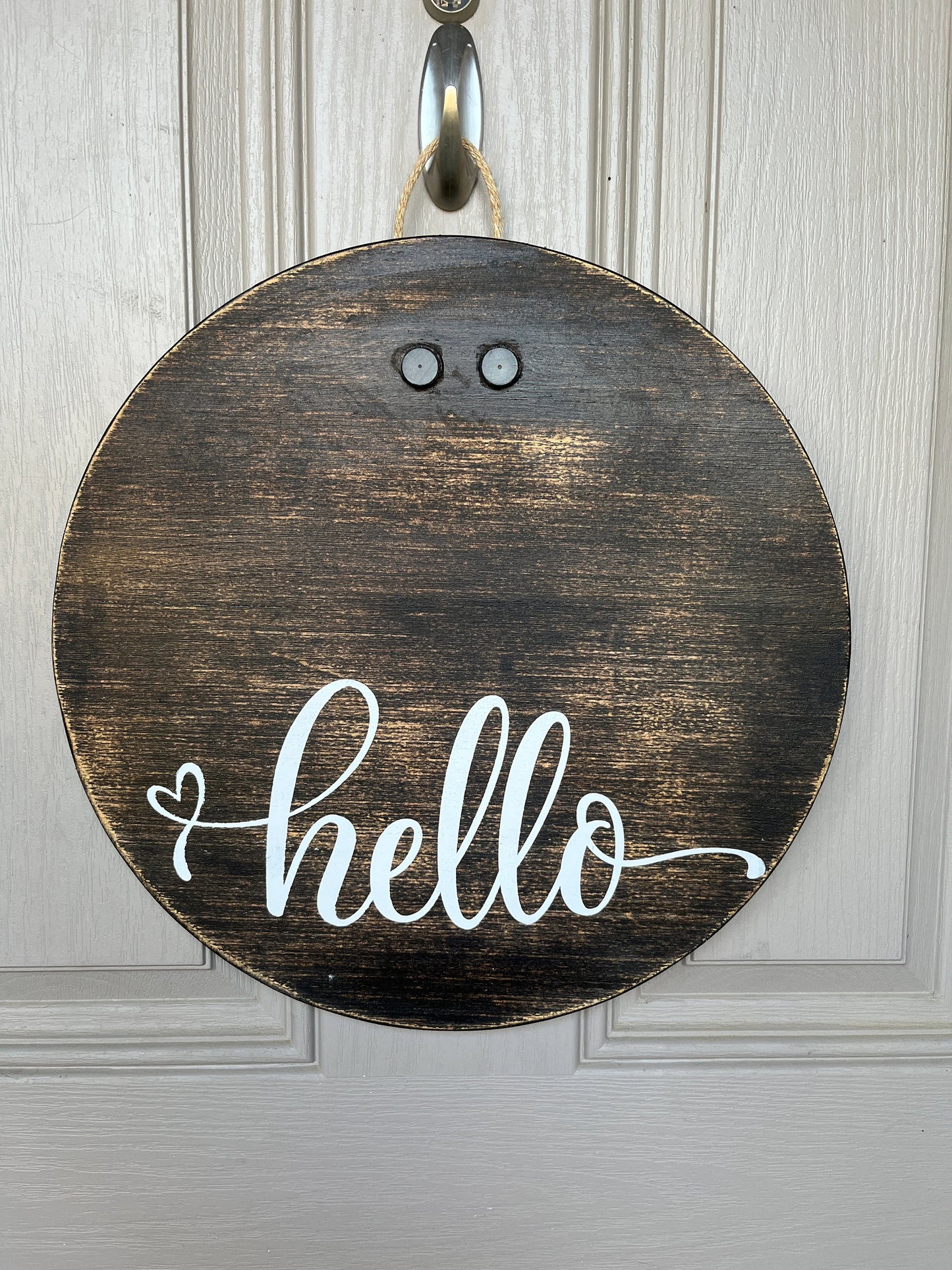 Hello Wooden Round Door Sign w/ Magnetic Interchangeable Bow