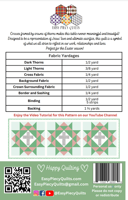 Rugged Cross Table Runner Pattern - Paper Print Version
